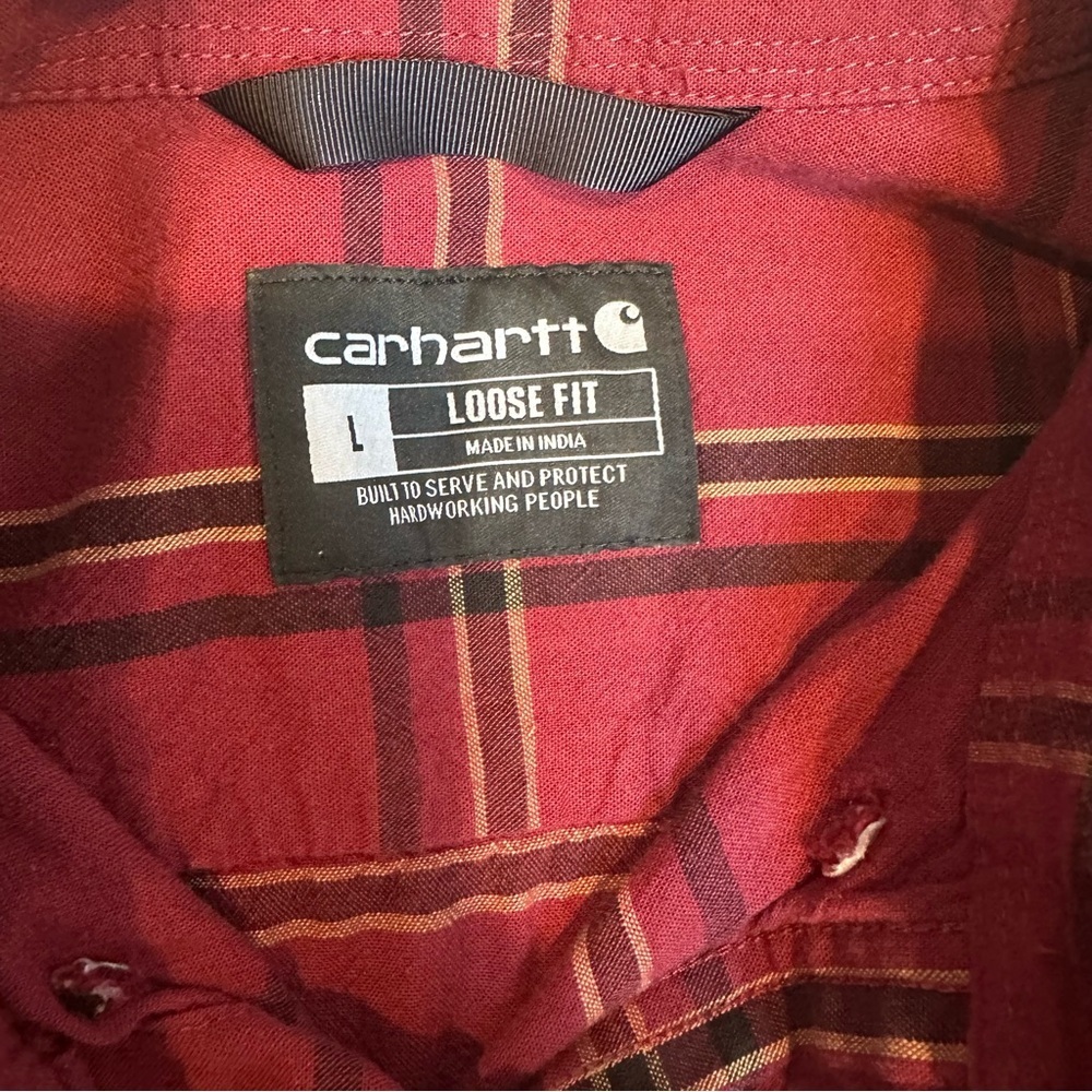 Carhartt Men’s Loose Fit Midweight Chambray Shirt. Deep Red Plaid. Large. - Picture 8 of 9